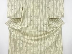 アンティーク　縞に抽象模様織り出し手織り紬単衣着物